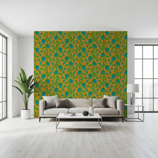Ophelia Boho Blossoms wallpaper with flowing botanical linework and contrast