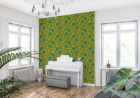 Bold botanical repeat shapes Ophelia Boho Blossoms wallpaper in rich tones