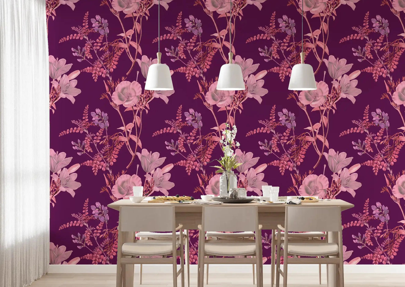 Floral branch pattern in Opulent Botanical Wallpaper with contrast