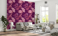 Decorative floral layout on Opulent Botanical Plum Wallpaper
