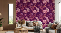 Rich purple surface with Botanical Plum printed Wallpaper