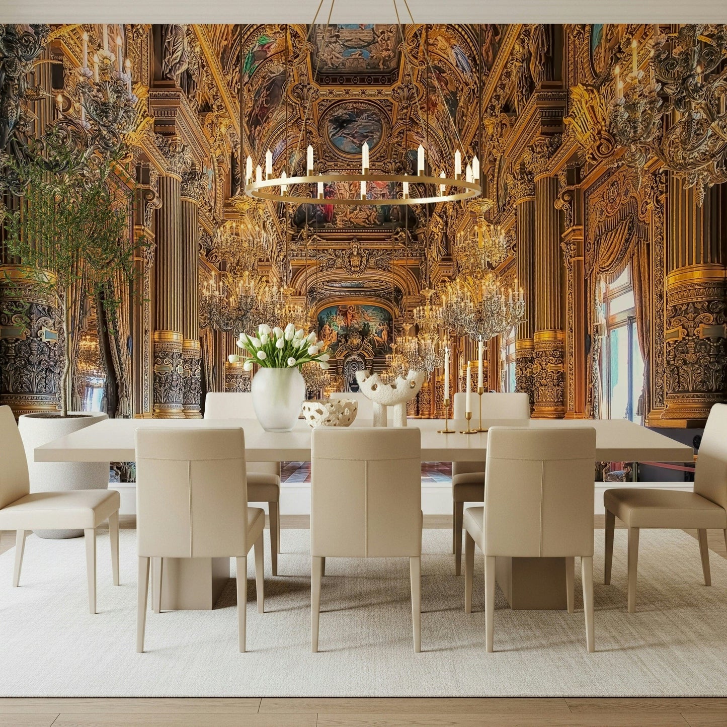 Baroque interior design Opulent Grandeur peel and stick wallpaper.