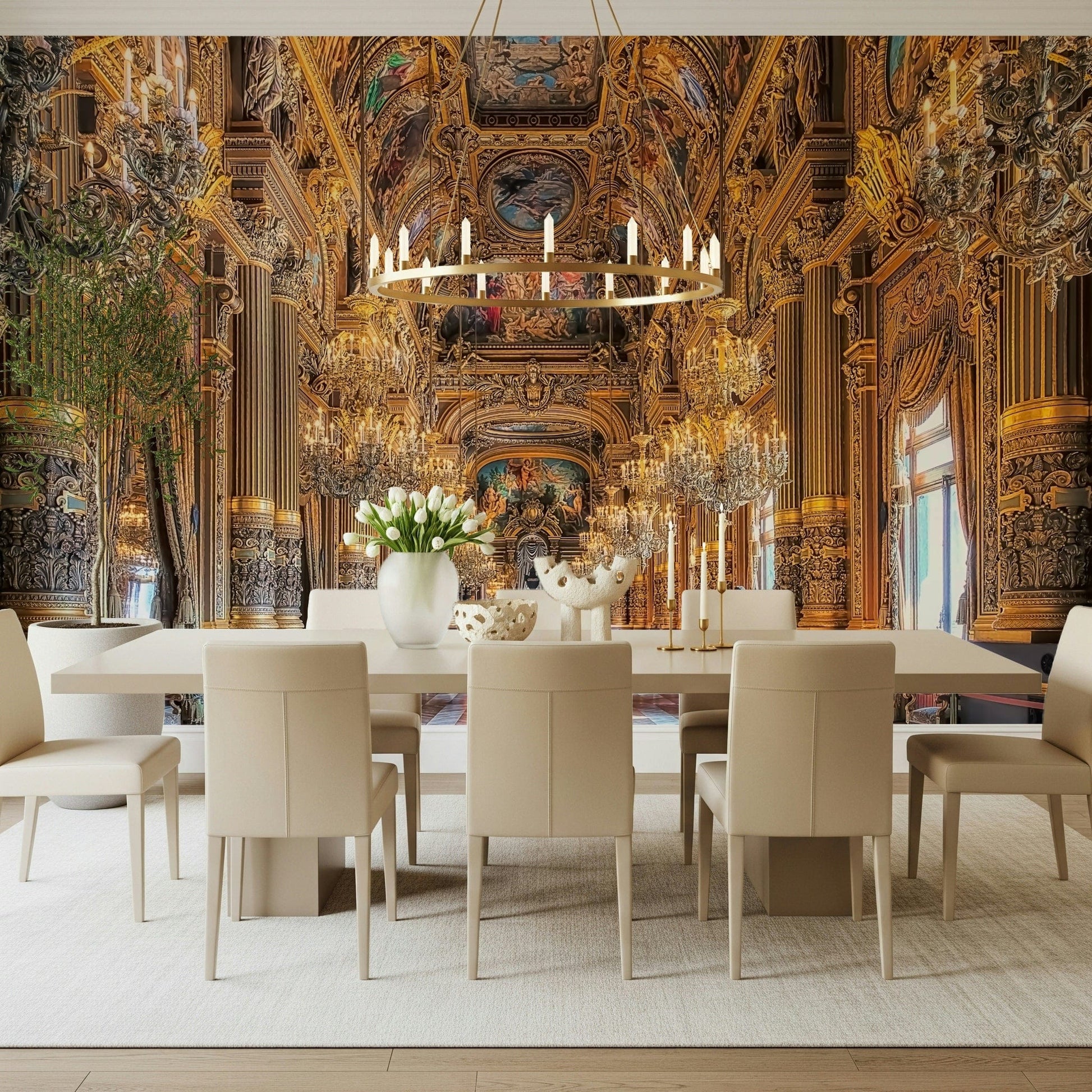 Baroque interior design Opulent Grandeur peel and stick wallpaper.