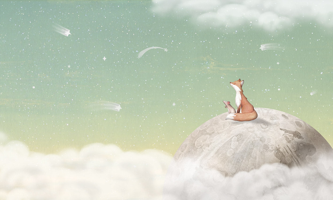 Fox On the Moon Green Mural