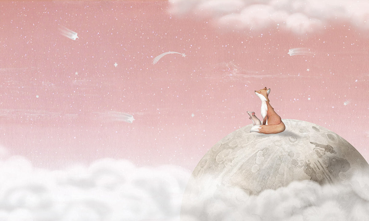 Fox on the Moon Pink Mural in your room — zoomed