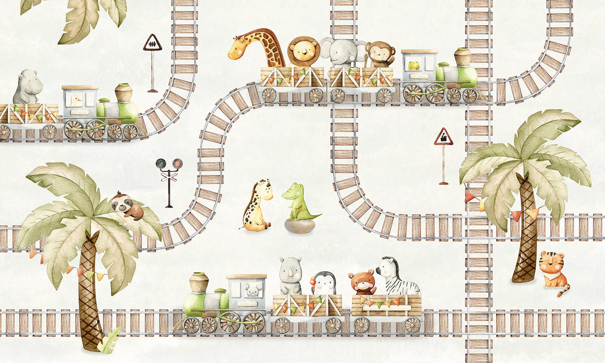 Train Travels Wallpaper Mural in your room — zoomed