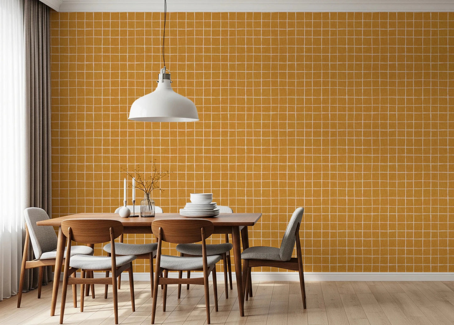 Vivid orange wallpaper for a bold and cozy atmosphere.