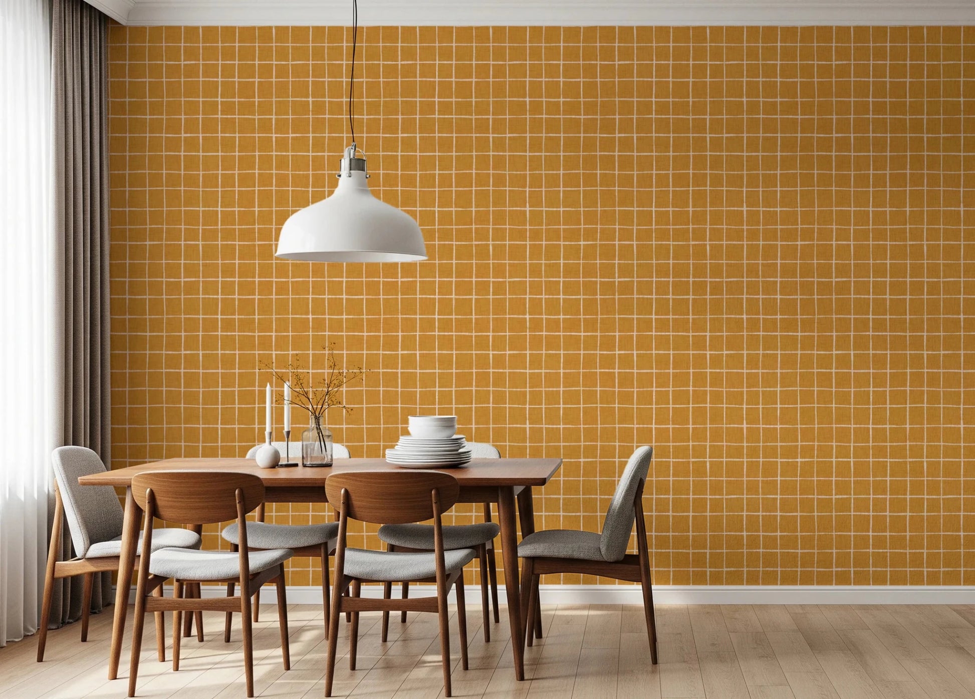 Vivid orange wallpaper for a bold and cozy atmosphere.
