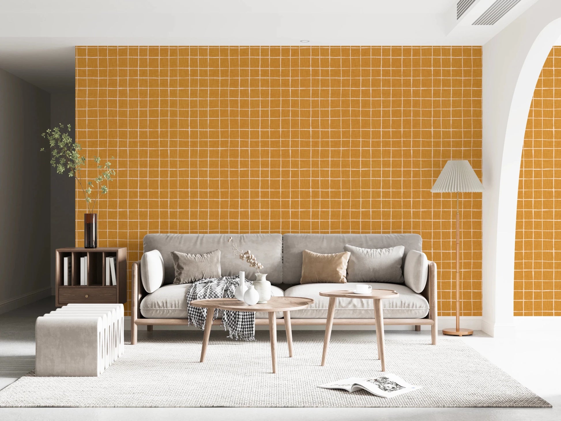 Sun-drenched orange wallpaper with a textured finish.