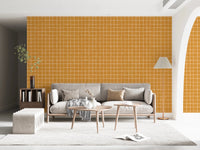 Sun-drenched orange wallpaper with a textured finish.