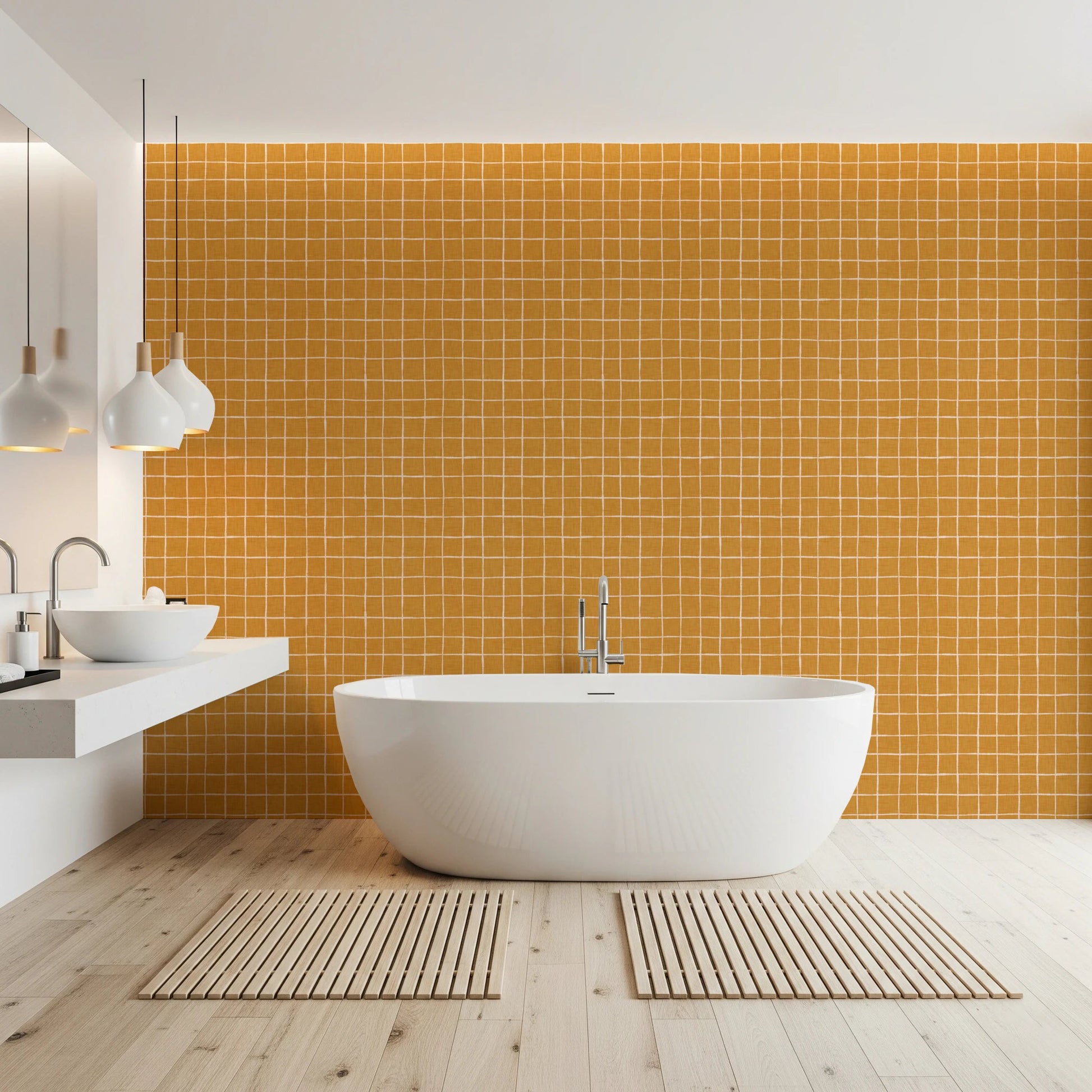 Modern amber grid wallpaper for a creative studio.