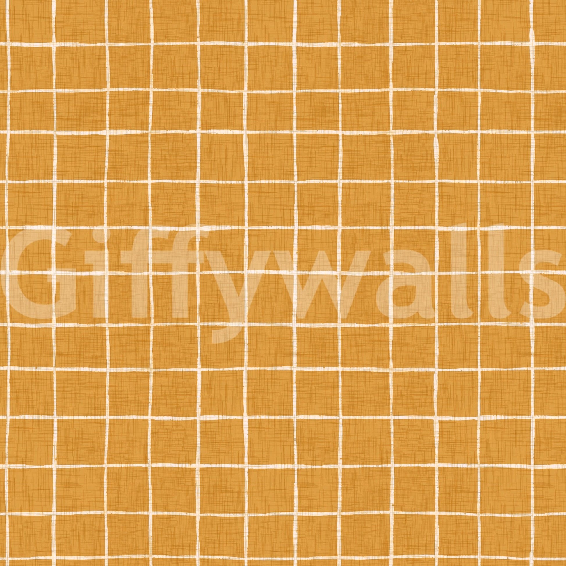 Textured amber linen wallpaper with a square pattern.