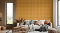 Rich orange linen wallpaper with hand-drawn squares.