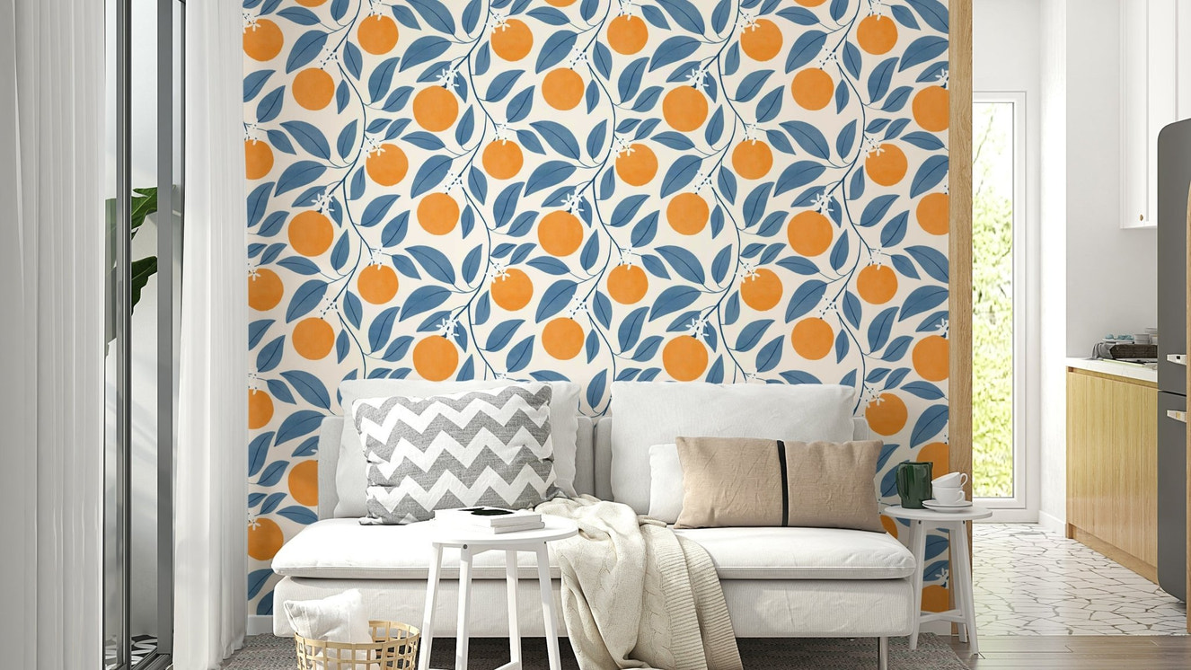 A wall mural of a peaceful floral pattern.


