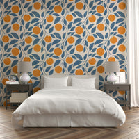 The colors are soft, muted tones of white, orange, and green.

