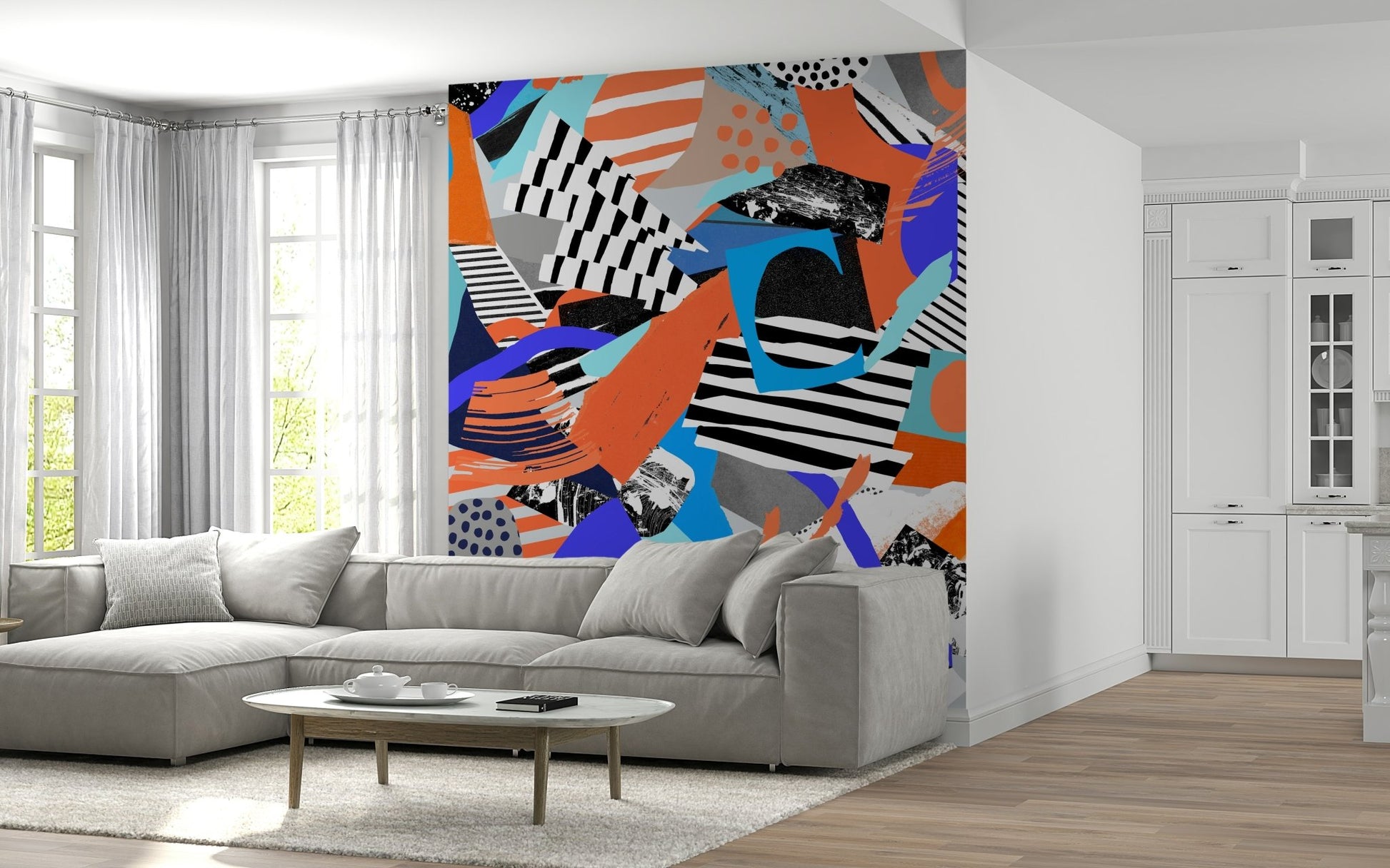An artistic minimalist form mural for home decor., GD5389