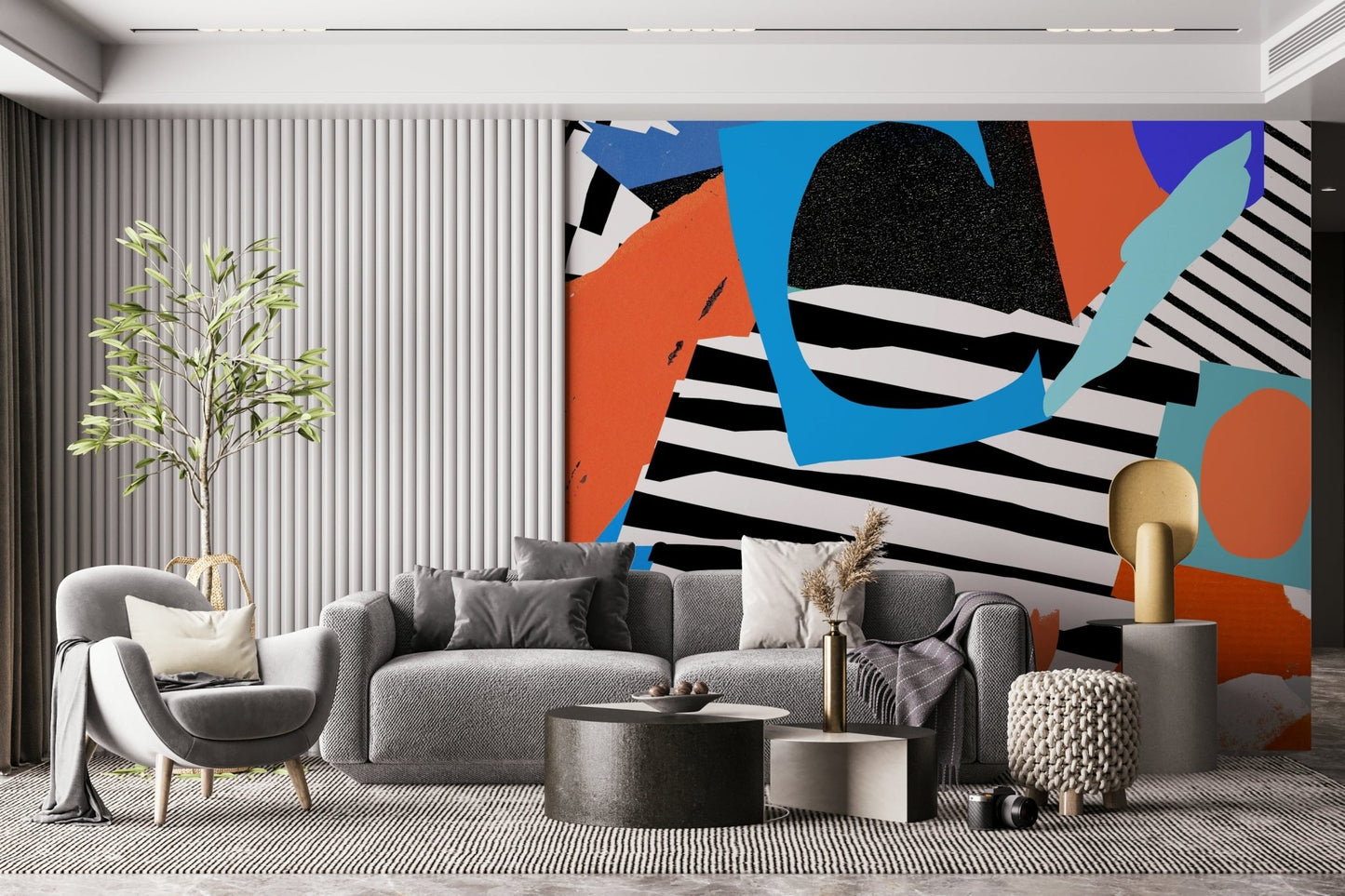 A peaceful modern abstract mural on decorative wallpaper., GD5389