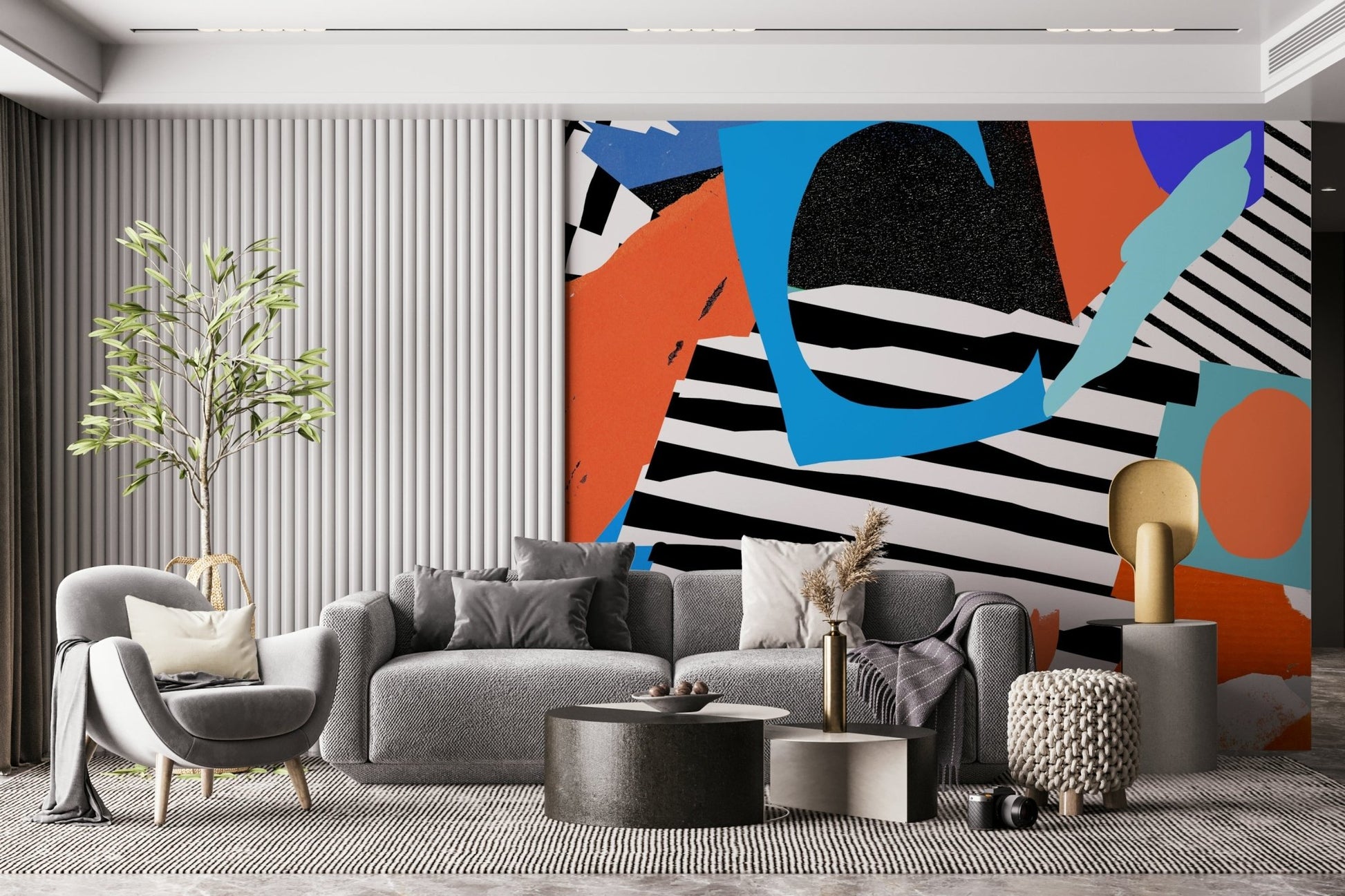 A peaceful modern abstract mural on decorative wallpaper., GD5389