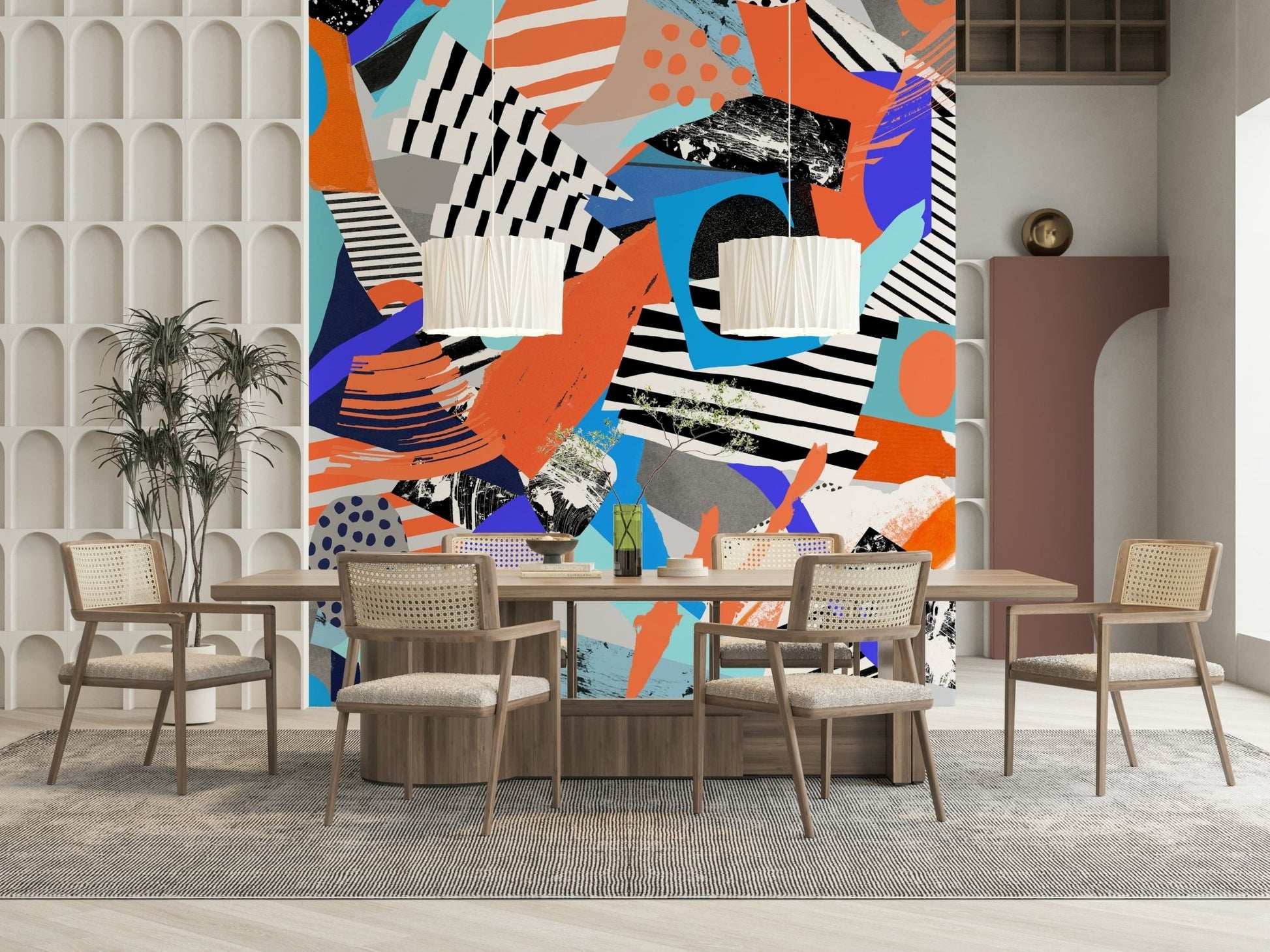 An artistic soft focus mural on minimalist wallpaper., GD5389