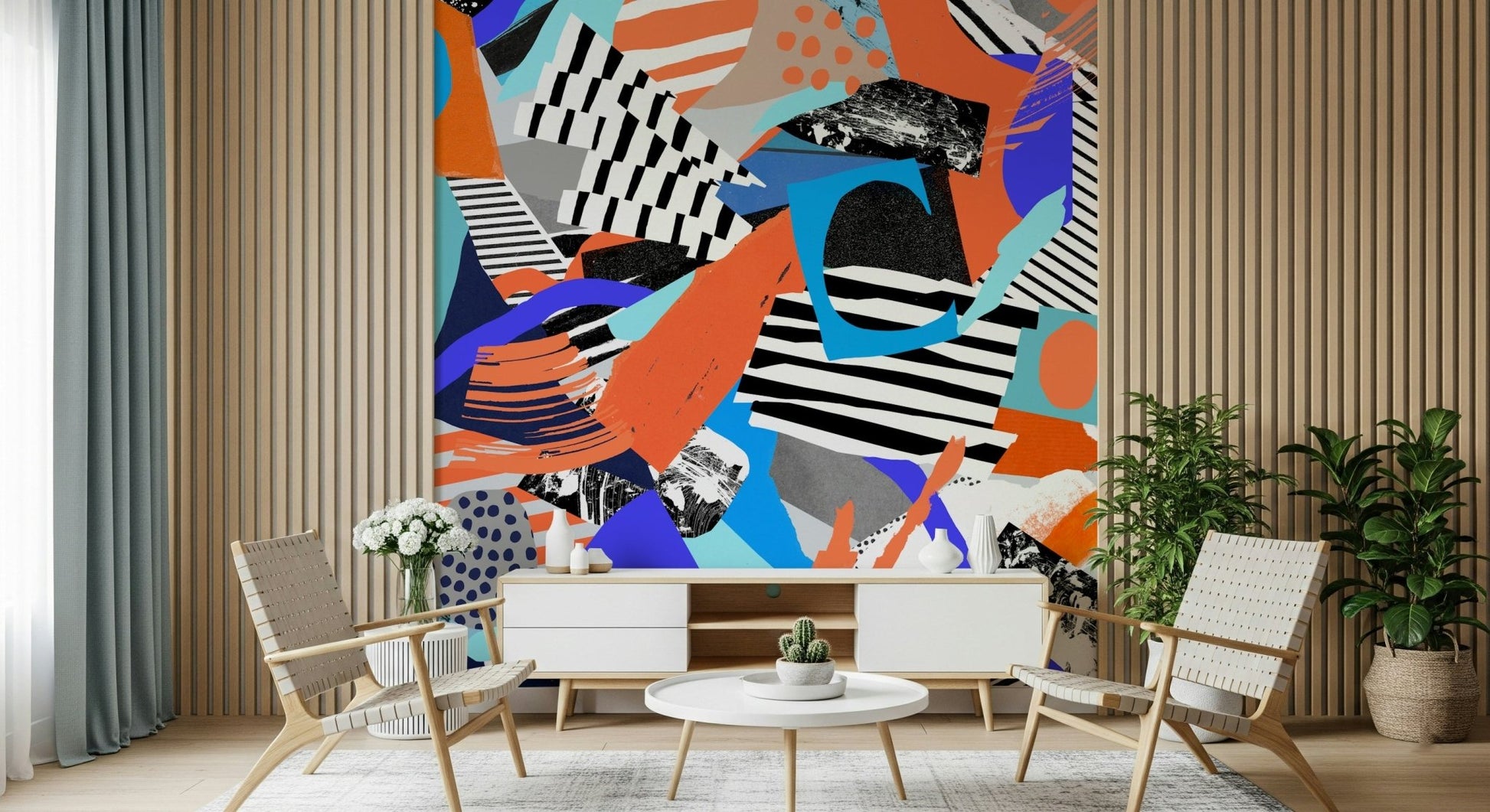 A calming abstract design wallpaper mural that defines a space., GD5389