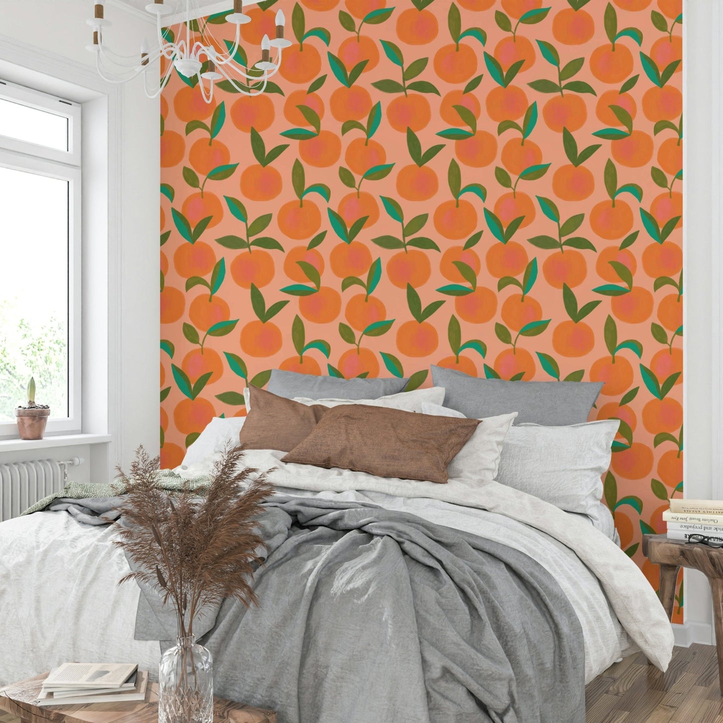 Bright orange tree mural
