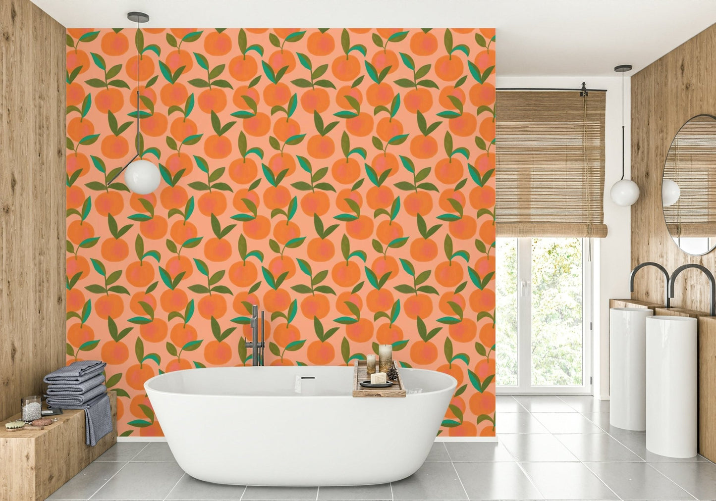Living room orange wallpaper
