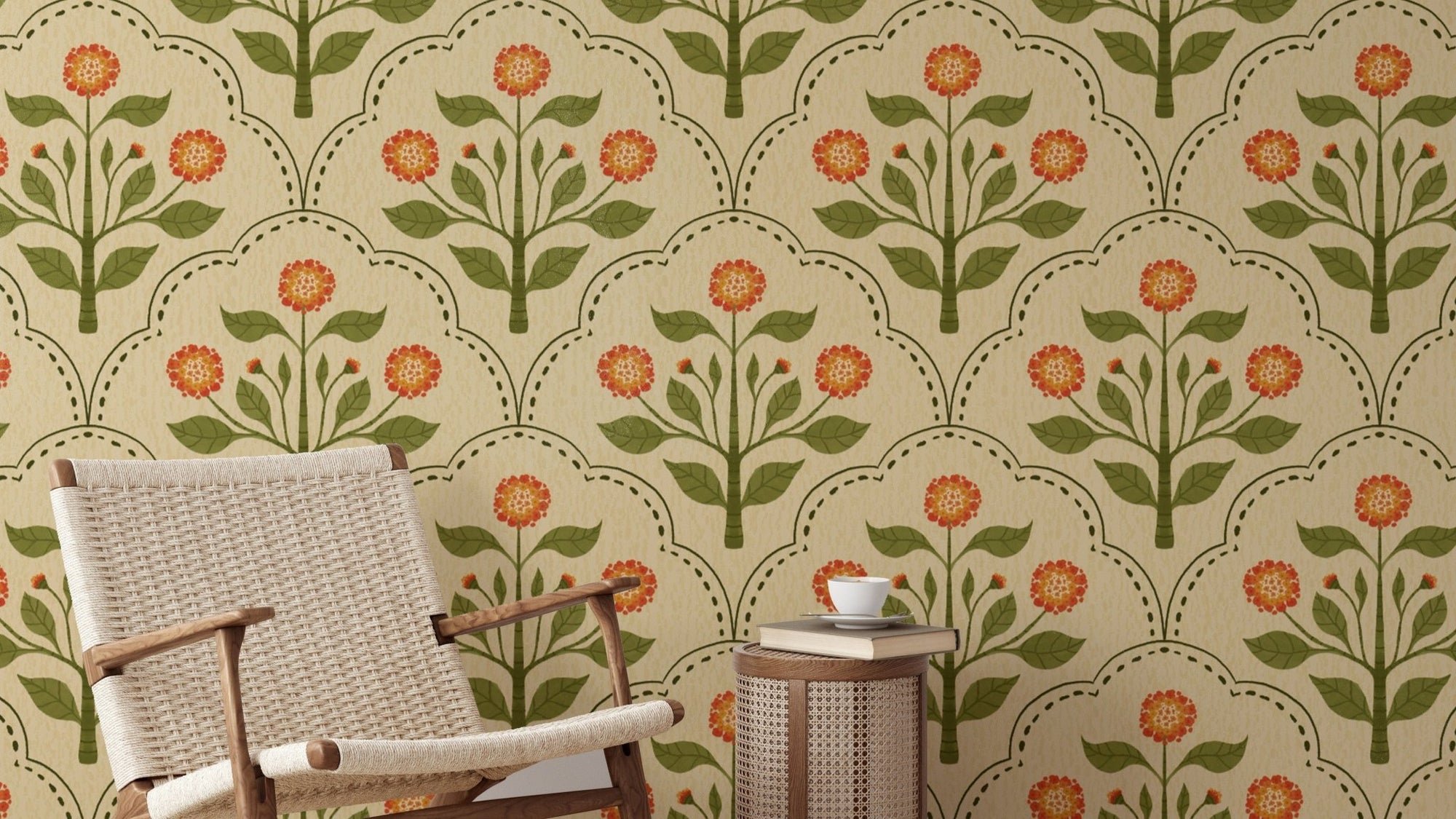 Vibrant wallpaper with orange lantana flowers RNM54