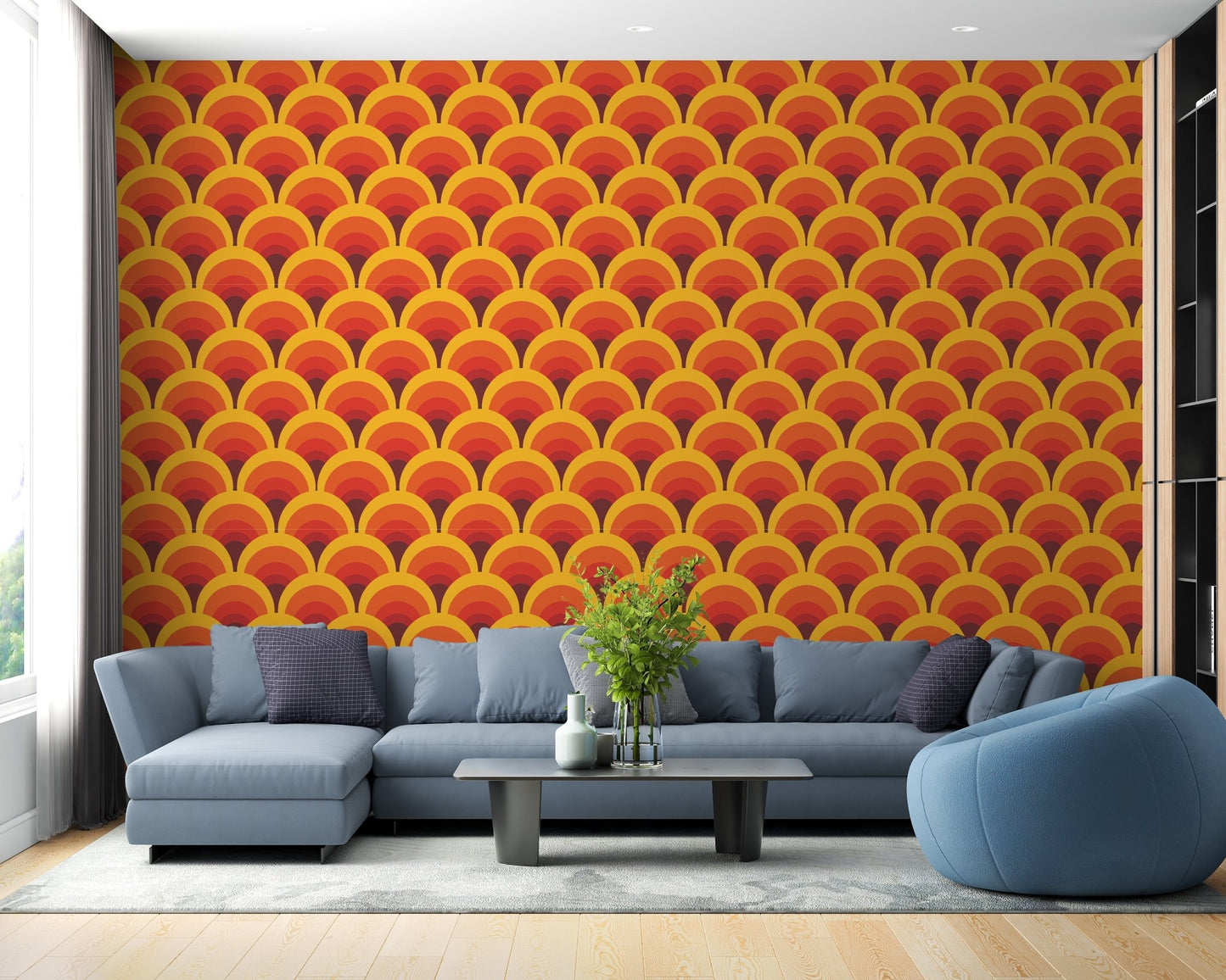 Artistic orange arch design wallpaper for walls
