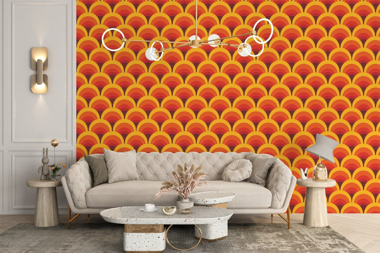Bold geometric arch wallpaper in orange