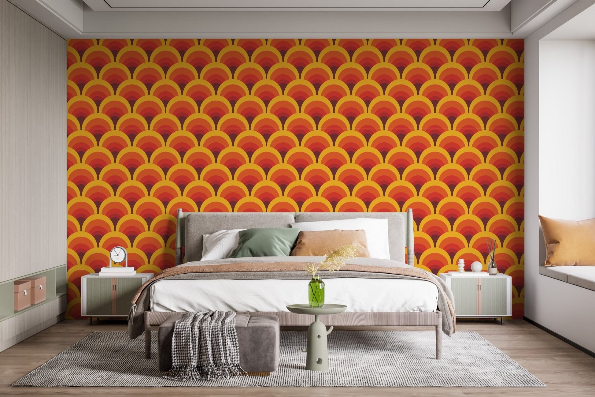 Modern orange arch pattern wallpaper design