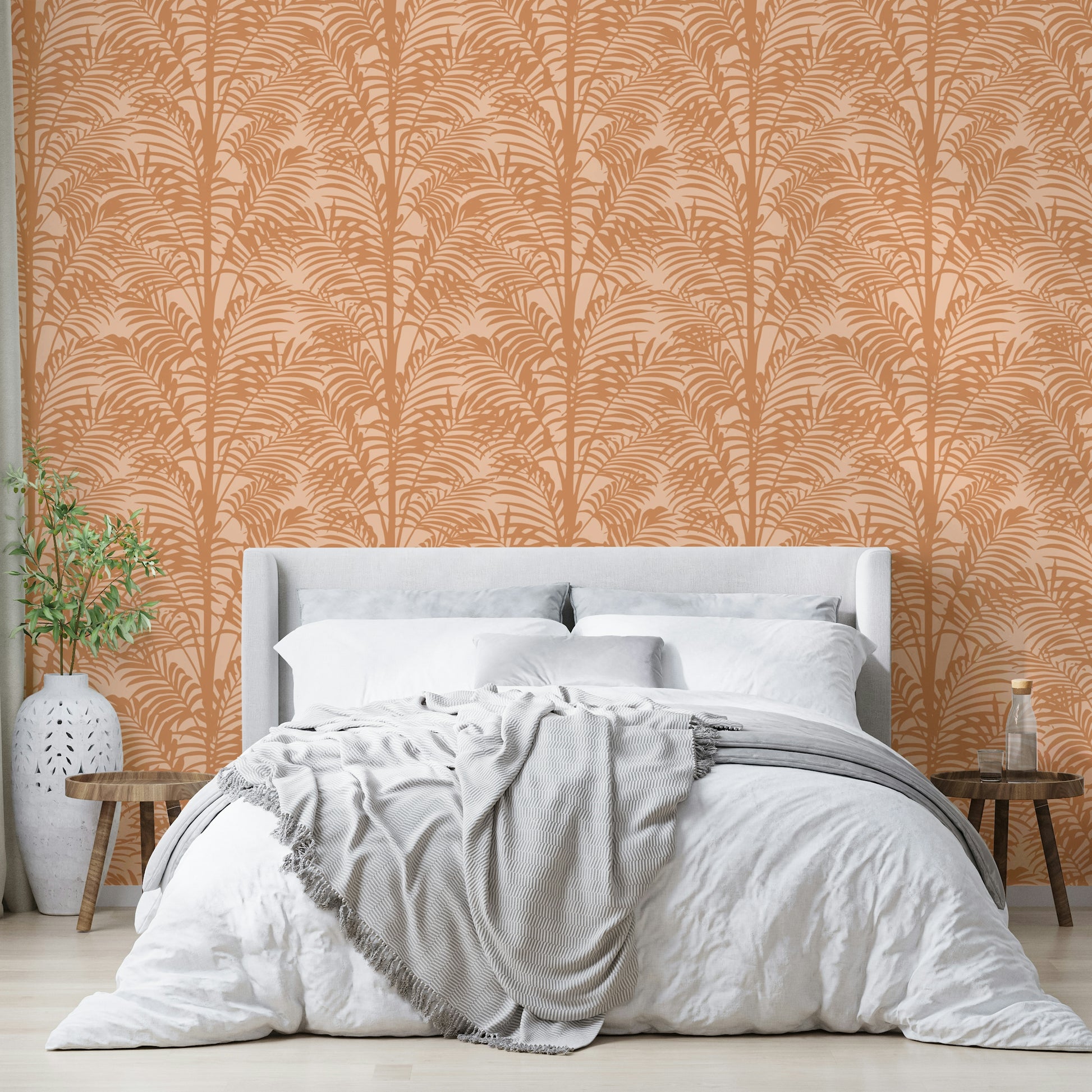Orange palm shapes wall mural.

