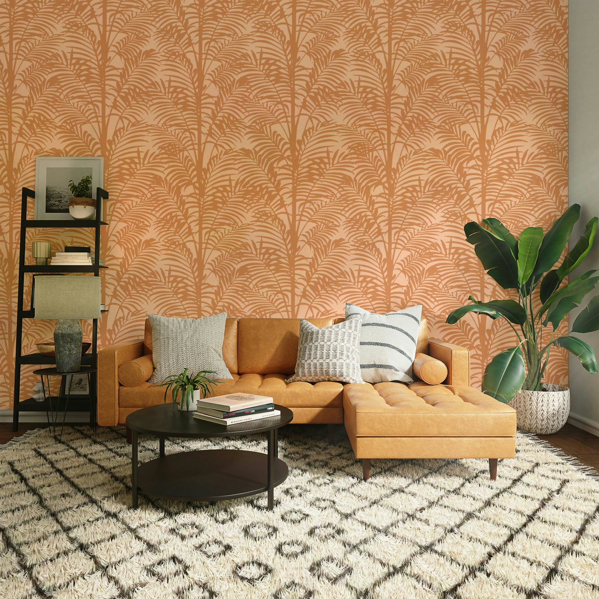 Wall mural with a bright palm design.
