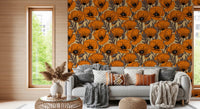 Living room area  feel rich with Orange Poppy wallpaper in sketch detail.
r⁠GD9579