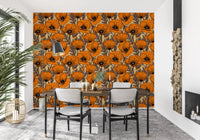 Inked outlines define every petal ridge in Orange Poppy Garden wallpaper.GD9579