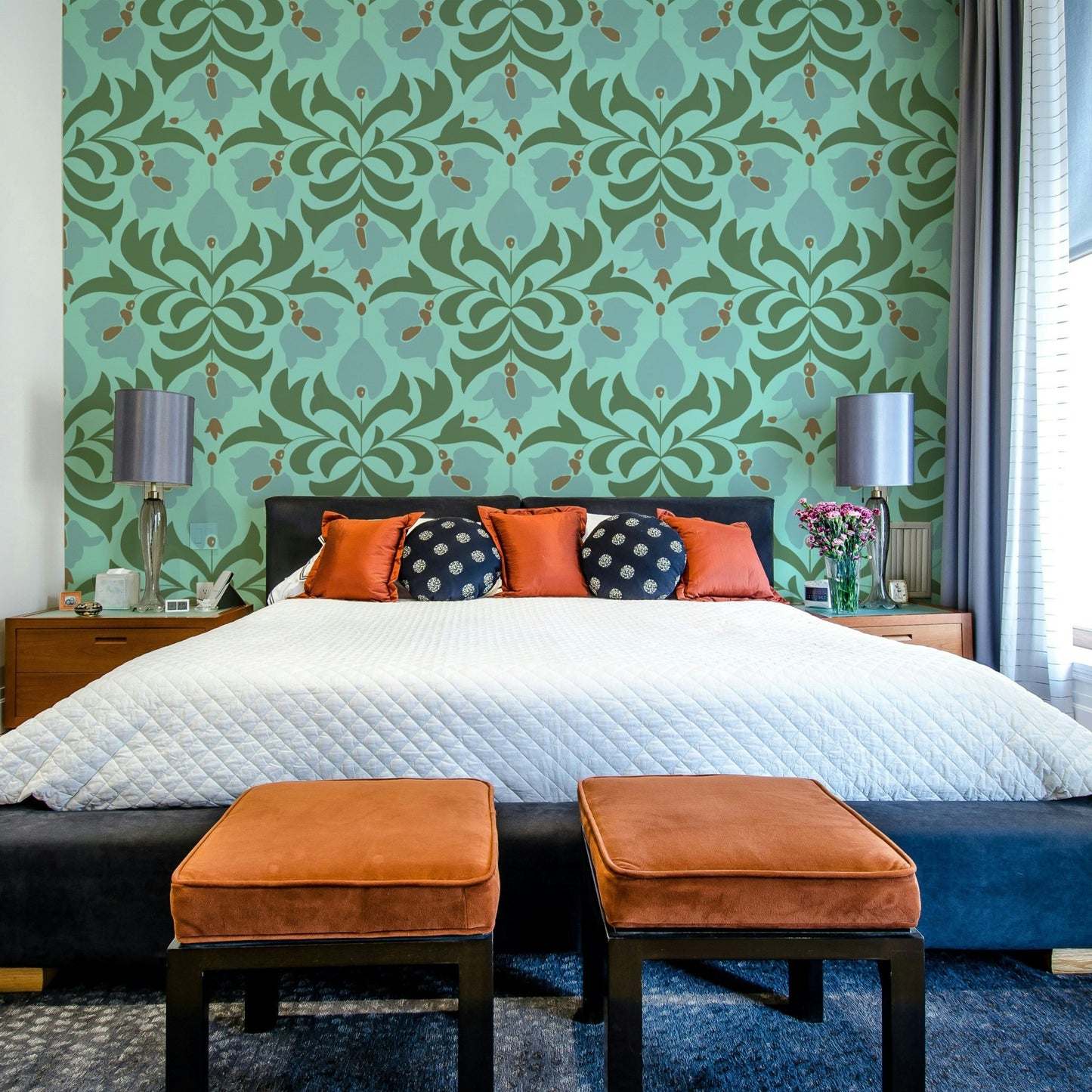 The texture appears smooth and refined, like a historical textile or painting.
