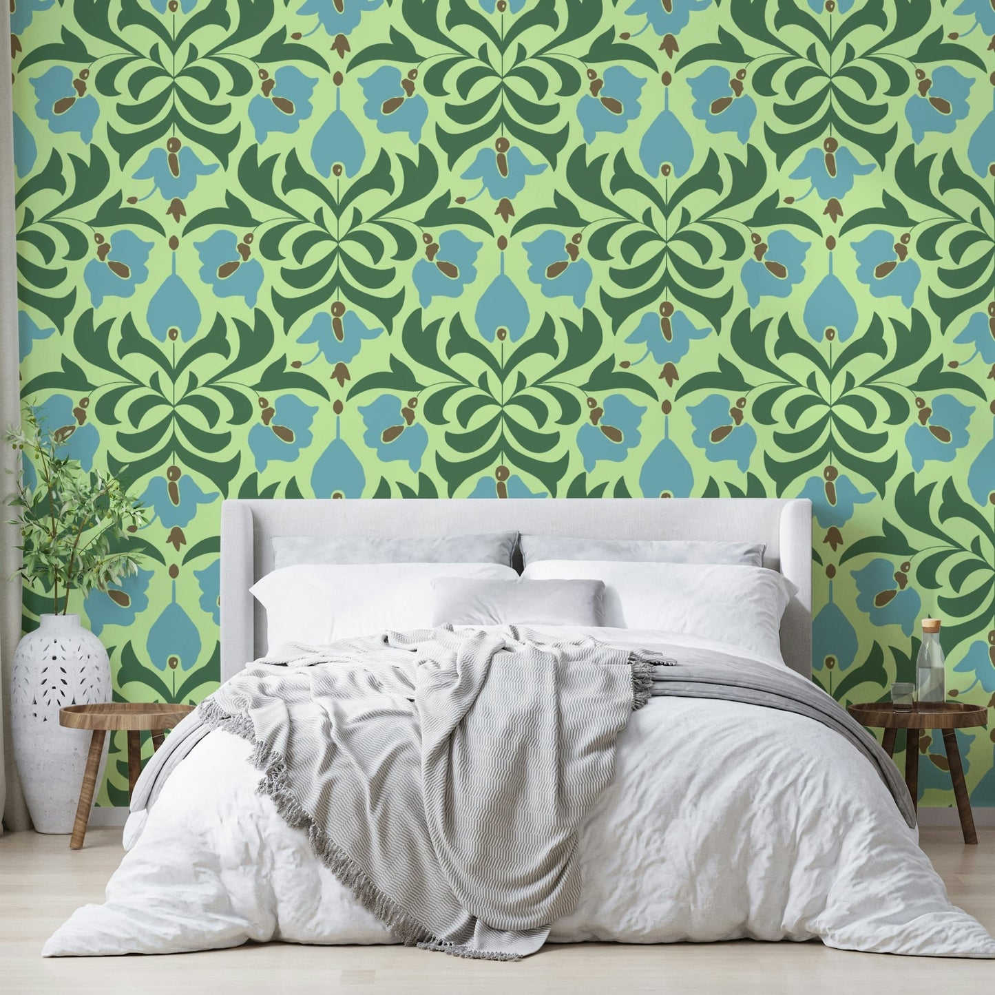 The texture appears smooth and refined, like a historical textile or painting.
