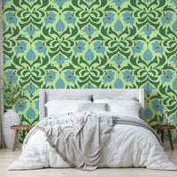 The texture appears smooth and refined, like a historical textile or painting.
