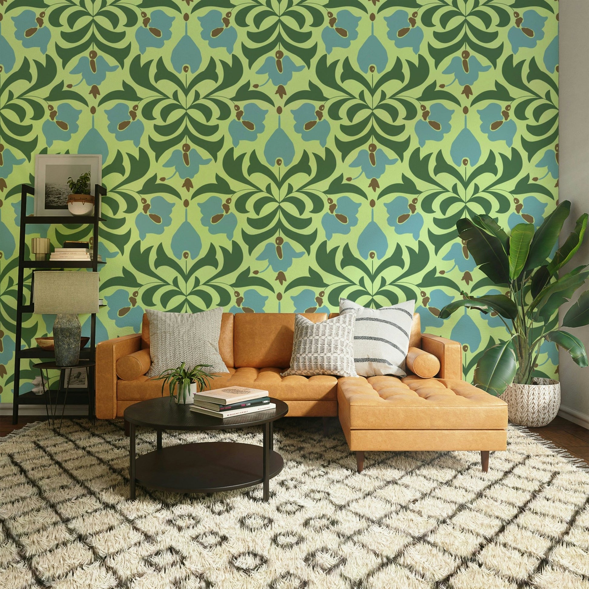 Features intricate and delicate floral and botanical designs with a balanced arrangement.
