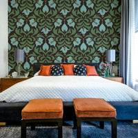 The texture appears smooth and refined, like a historical textile or painting.
