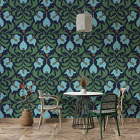 The texture appears smooth and refined, like a historical textile or painting.
