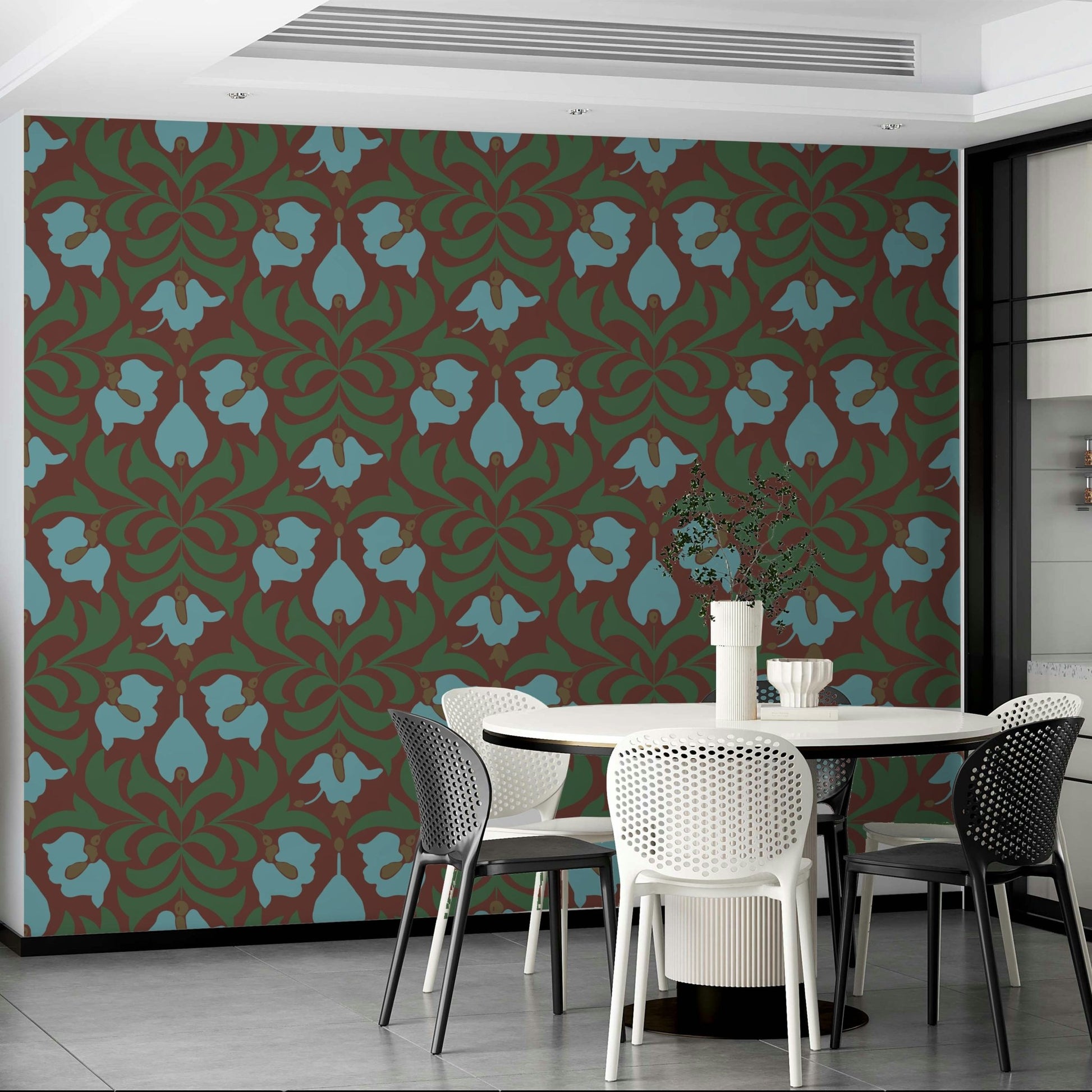 The texture appears smooth and refined, like a historical textile or painting.
