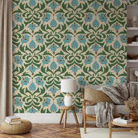 The texture appears smooth and refined, like a historical textile or painting.
