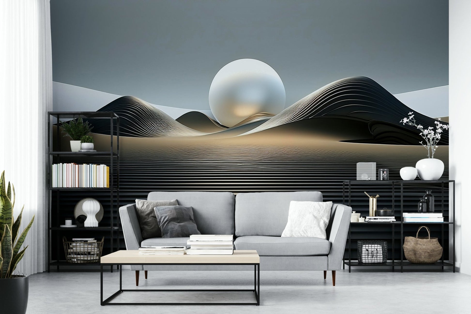 Fluid dune pattern wall mural for modern home decor

