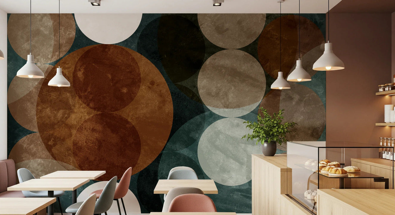 Orbital Harmony in Earthy Colors wall mural in a modern living room setting