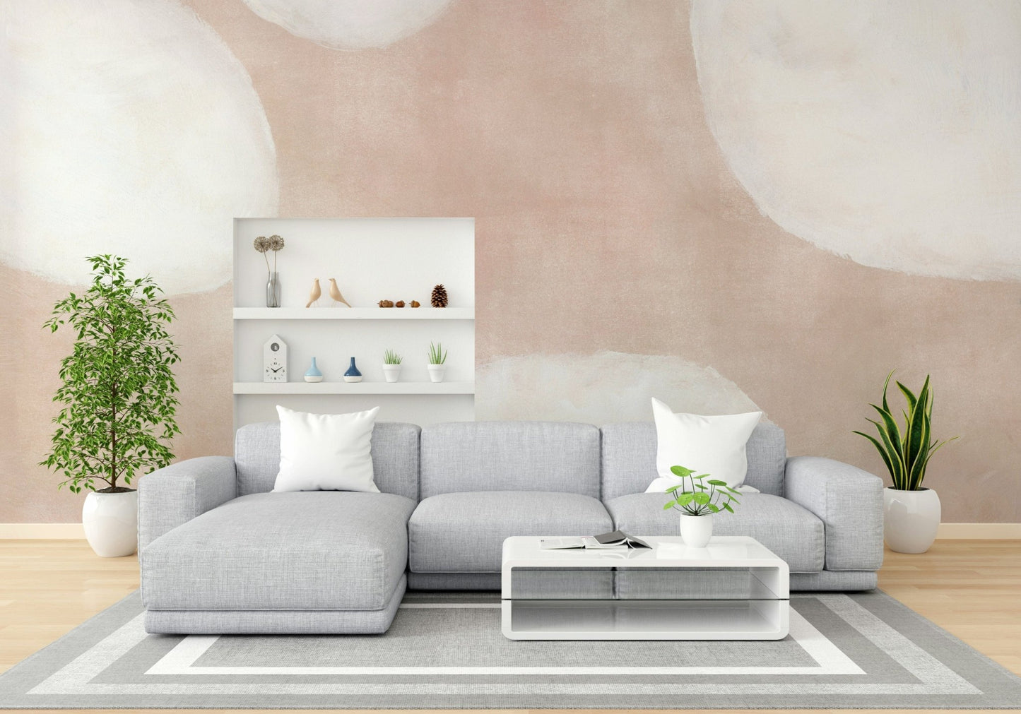 Neutral tones abstract shape mural

