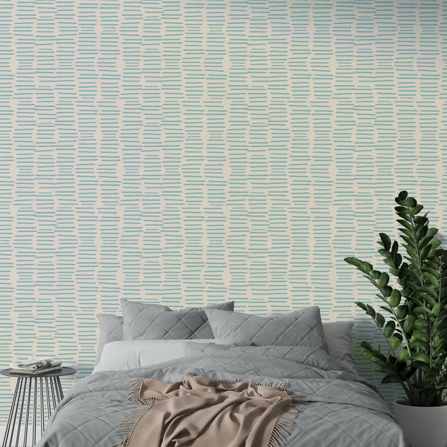 Minimalist baby blue boho brush stroke wallpaper

