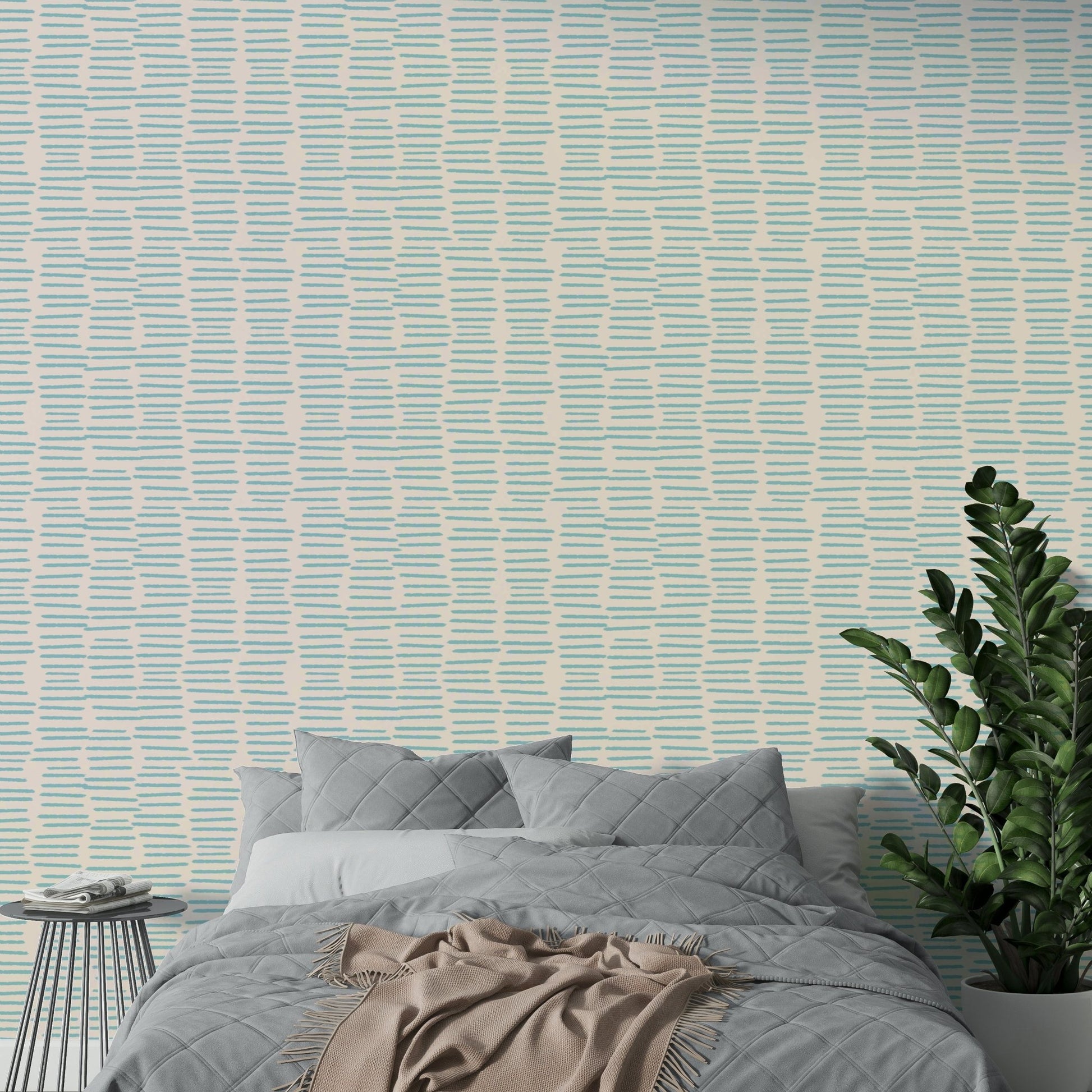 Minimalist baby blue boho brush stroke wallpaper

