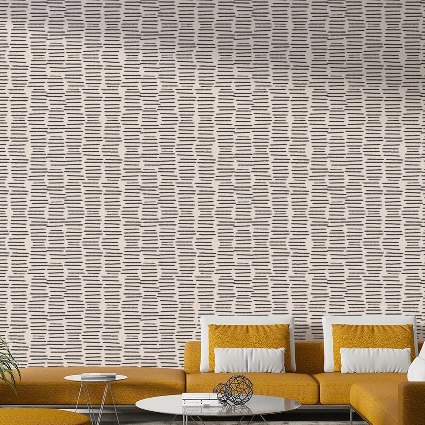 Boho stripes wallpaper in deep charcoal tone

