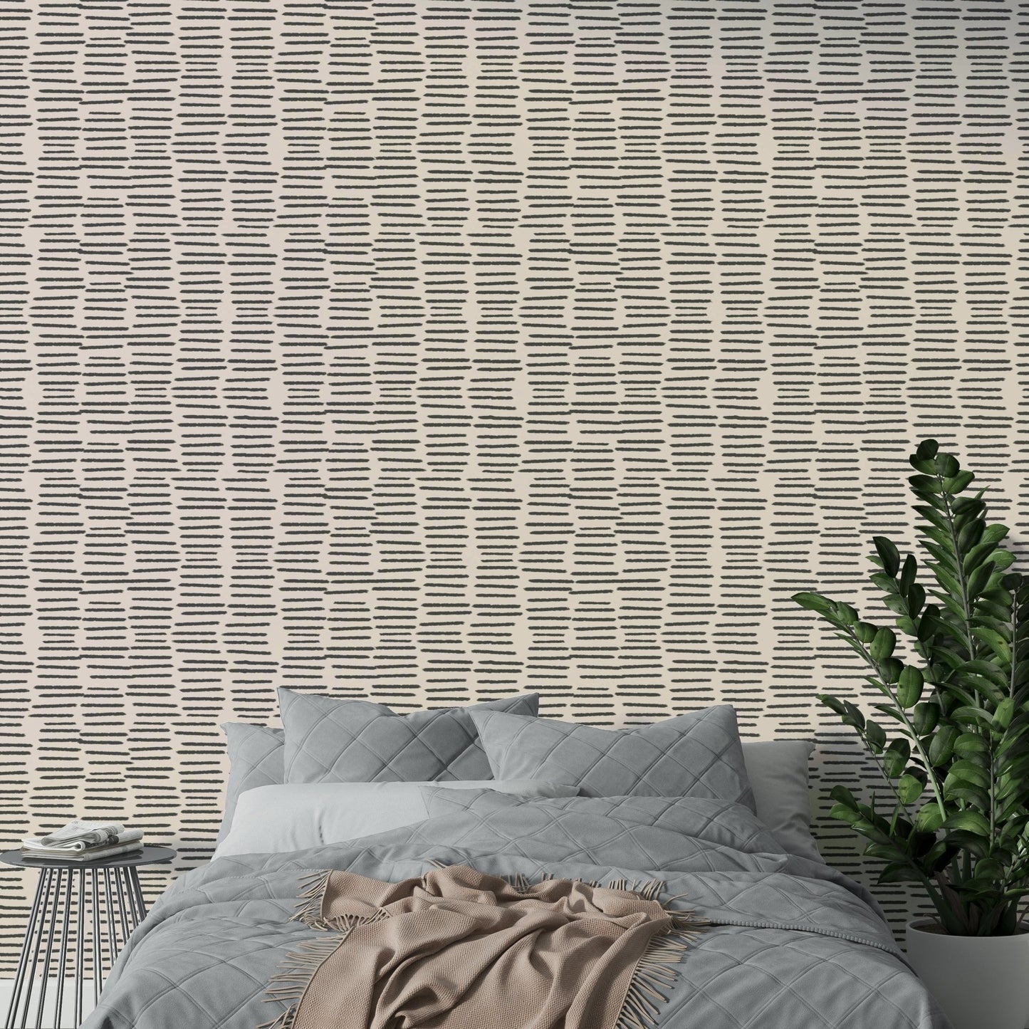 Charcoal organic pattern wallpaper with stripes

