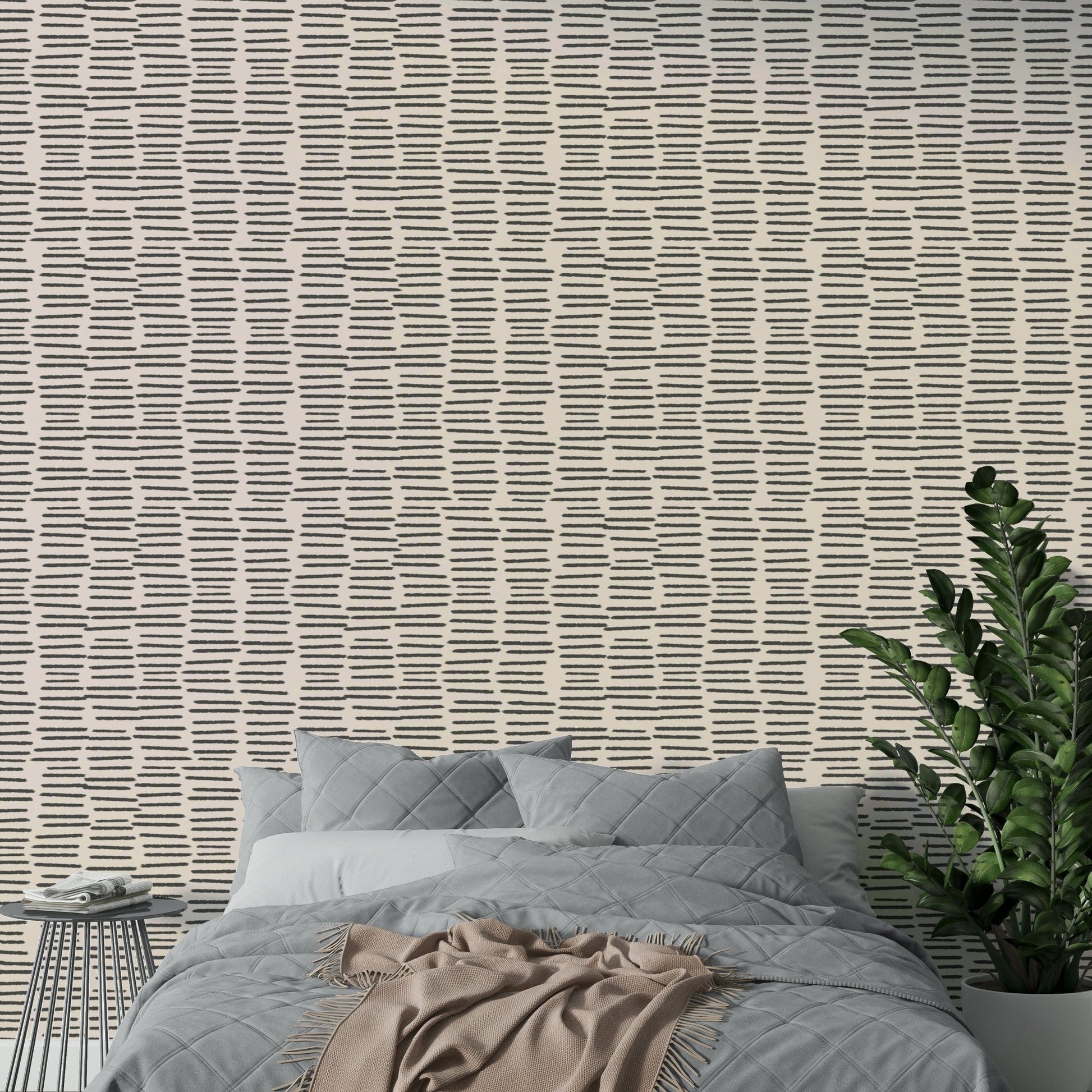 Charcoal organic pattern wallpaper with stripes


